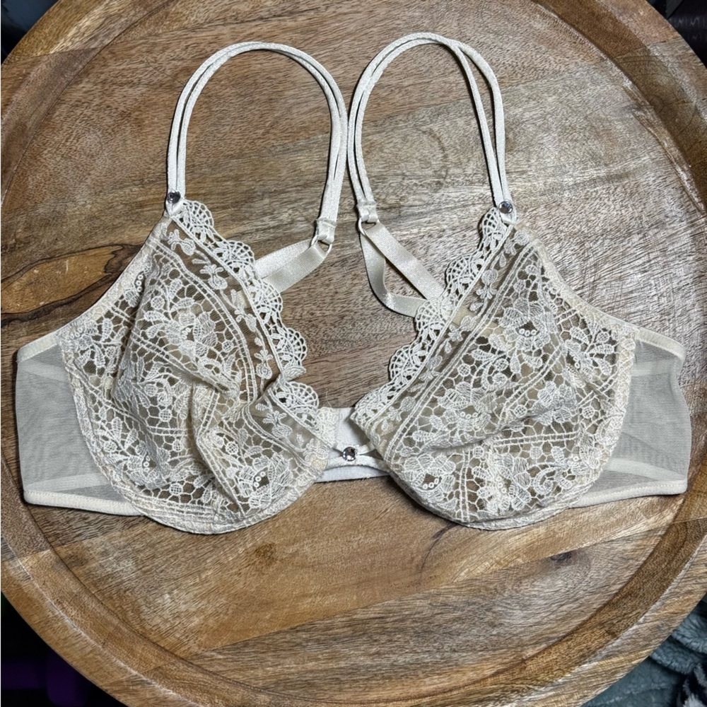 SARDA Andres Sarda Floral Lace & Tulle Underwire Bra in Cream EUC 146